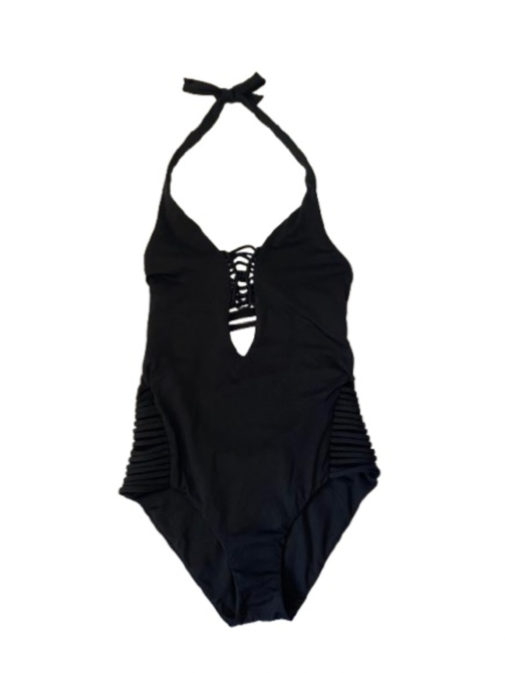 BECCA by Rebecca Virtue Black Halter One-Piece Swimsuit - Lace-Up Detail -